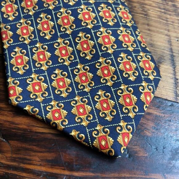 Luca Franzini Tie Rack Made In Italy 100% Silk Tie navy and gold - Picture 3 of 5